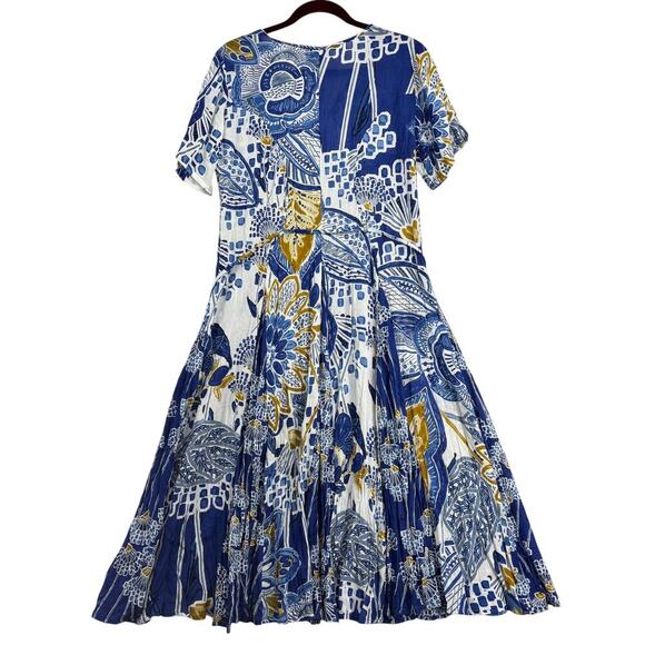 Orientique Naturally Midi Dress Seville Size S Blue Floral Crinkle Gauzy Flowy - Picture 6 of 16
